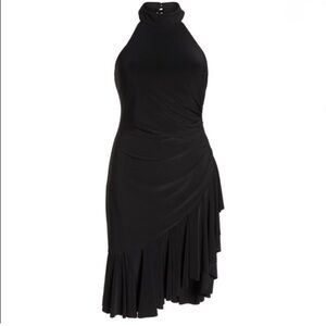 Vince Camuto Black Halter Cascade Midi Dress from Nordstrom l Size 6 l NWT